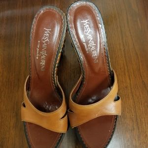 Yves Saint Laurent brown leather wood stud sandals